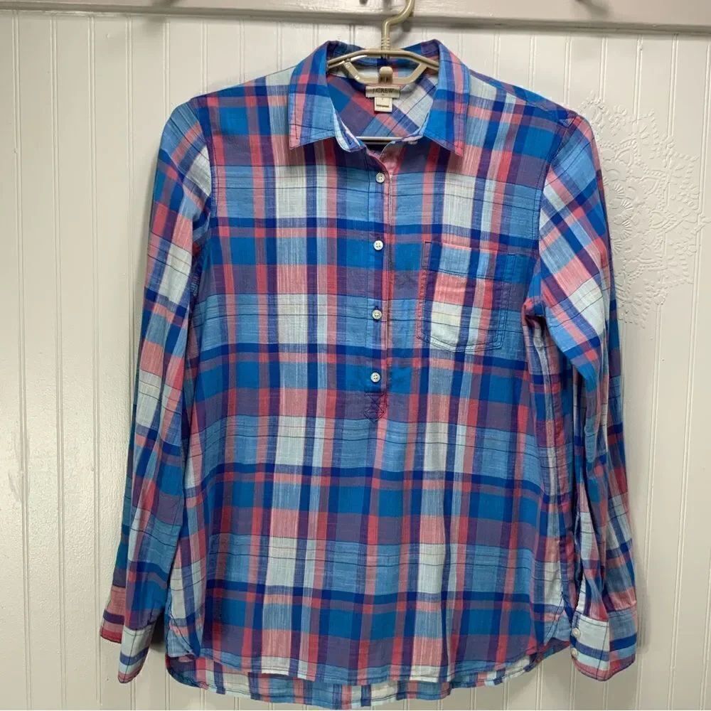 J. CREW 1/2 button long sleeve plaid shirt